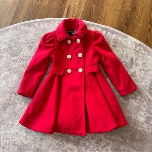 Rothschild Girl’s 5 Red Wool Gold Bow Buttons Double-Breasted Coat